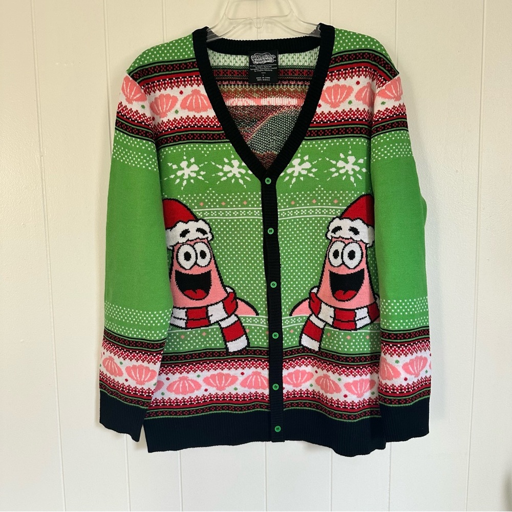 Patrick Star Mens Ugly Christmas Sweater Knit Cardigan SpongeBob Sz Large